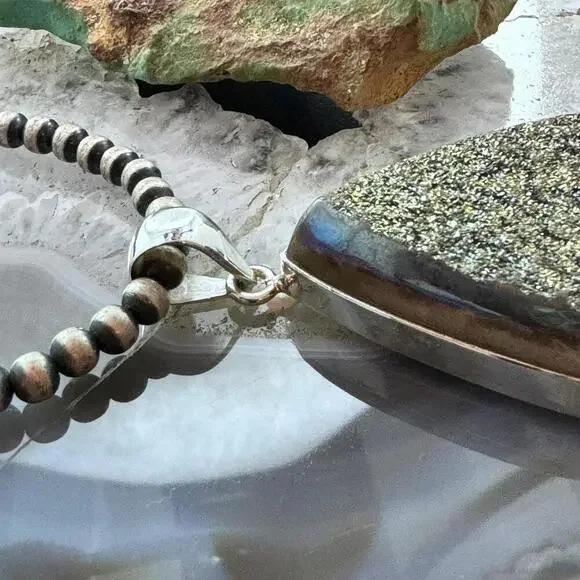 Sterling Silver Large Teardrop Druzy Quartz Double Sided Fashion Pendant - Picture 3 of 9